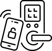 A linear icon showing ai-powered smart entry door vector