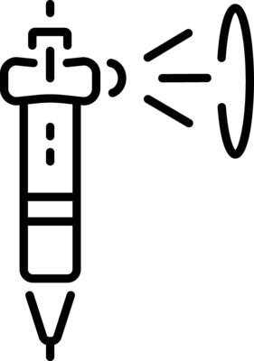 A line style icon of handheld pen projector gadget