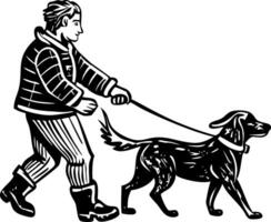 A drawing style icon of a dog walk vector