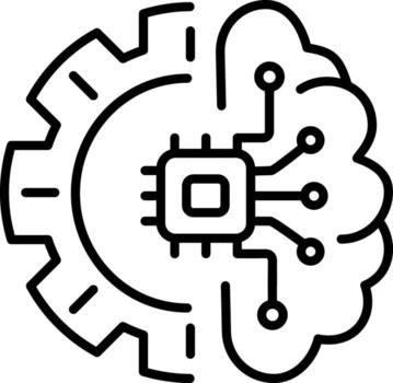 A linear icon showing artificial intelligence network chip vector