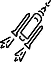 A linear icon showing a flying spacecraft vector