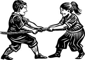 A sketchy style icon showing kids playing tug of war game vector