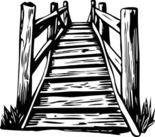 A sketchy style icon showing rustic wooden bridge vector