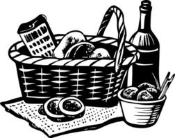 A sketchy style icon of picnic basket vector