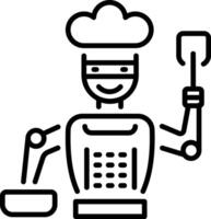 A linear icon depicting robot chef design vector