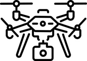 A linear icon showing a modern flying drone vector