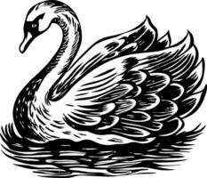 A drawing style icon of a swan floating peacefully vector
