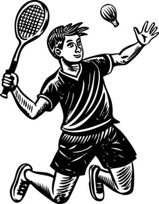 A vintage style illustration of badminton player
