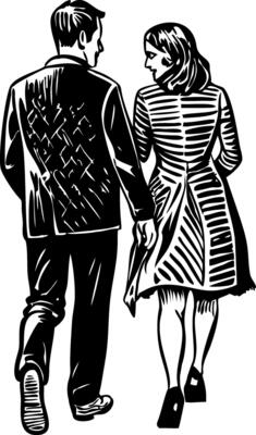 A vintage style icon showing couple walk