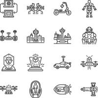 Set of 16 Futuristic Technology Linear Icons vector