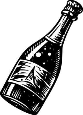 A vintage illustration showing champagne bottle