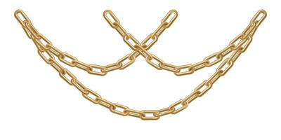 3d metal chain isolated. silver gold locked icon. Security lock realistic render. Abstract safety connected rings, long strong heavy border. Blocked closed card, protected network link vector