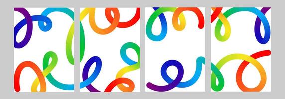 Abstract line shape, color gradient bg. 3d graphic pattern fluid wave . Liquid spiral swirl, dynamic curved confetti ribbon. Fun vibrant flow, twist rainbow carnival blend. Bright trendy splash vector