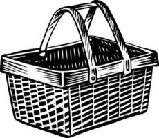 A sketchy style icon showing filled picnic basket vector