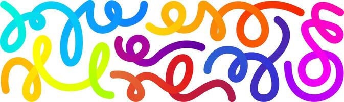 Gradient line shapes, abstract color object kid pattern. 3d confetti graphic element. Curve happy birthday fluid wave design. liquid swirl path, dynamic spiral squiggle. Fun child trendy ribbon vector