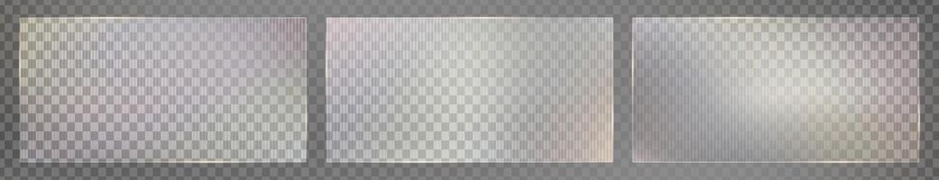 Ribbed glass glossy frame. Overlay effect for wavy clear plastic texture. Square frames abstract corrugated striped frosted plexiglass. Acrylic reeded fluted panel close-up vector