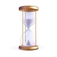 White sand hourglass, glass clock. Hour budget countdown watch. Sandglass game 3d concept. Cute gold simple timer icon. Abstract realistic wait time icon. Classic urgent task, flowing time vector