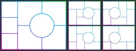 Brutalist bg, bento box grid. Photo post template layout. Presentation slide moodboard design. Brochure collage rectangular style gallery. Round shape modular mosaic hierarchy. Comic poster y2k vector