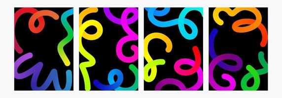 Abstract lines, color gradient shape. Curvy object background. 3d graphic pattern arow element. Happy birthday confetti curly waves design. Thick fluid liquid paint change path. Long spiral swirl vector