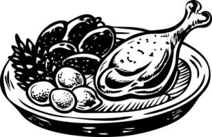 A vintage illustration showing turkey drumstick vector