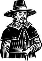 A vintage illustration depicting smiling pilgrim man vector