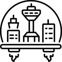 A linear icon showing futuristic flying city vector