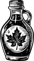 A vintage illustration showing maple syrup bottle vector