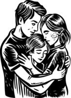 A vintage illustration showing warm family hug vector