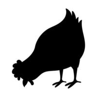 Silhouette of a hen leaned over to eat. vector