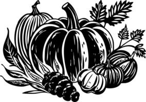 A vintage style illustration of fall harvest scene vector