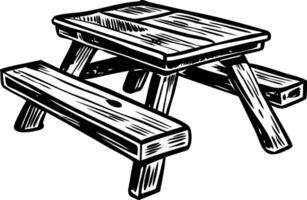 A sketchy style icon of wooden picnic table vector