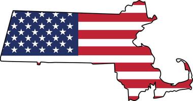 Map of Massachusetts State Design with USA Flag vector