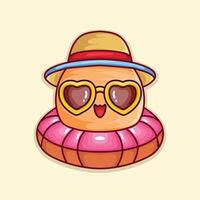 Kawaii summer sunglass and hat with swimming ring inflatable floats vector
