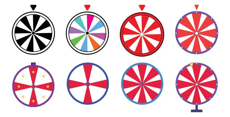 Collection of Colorful Wheel of Fortune Designs. A Roulette Isolated Random Wheel illustration.