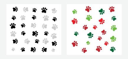 Paw Prints Pattern Background. Animal Paw Prints in Black and Holiday Colors. vector