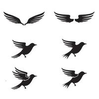 Flying Birds and Wings Black Silhouette Set Minimalist Animal Shape for Design and Branding vector