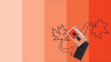 Retro Cassette Tapes with Maple Leaves on Warm Orange Gradient Background for Music and Nostalgia Design vector