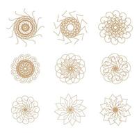 Set of 9 Abstract Spiral Floral Mandala Line Art Ornaments with Geometric and Swirl Elements vector