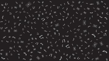 Seamless Retro Cassette Tape and Music Note Pattern on Black Background for Vintage Design vector