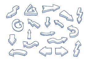 Collection set of 3d hand drawn doodle arrow for business presentation or education vector
