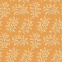 Seamless autumn pattern with rowan leaf in line art style. Abstract leaf texture, endless background for wallpaper, package. vector