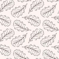 Seamless forest pattern with oak leaf in line art style. Seasonal botanical autumn or spring design for fabric, wallpaper, wrapping paper and fall decoration project. vector