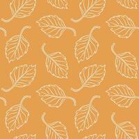 Seamless pattern with autumn birch leaf in line art style. Abstract print for fabric, wrapping and textile on yellow background. vector