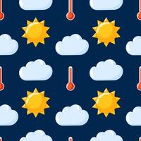 Cloud with sun and thermometer seamless pattern in cartoon style. Hand drawn weather, forecast background. Design for nursery wallpaper, wrapping. vector