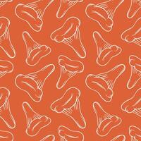 Seamless pattern with niscalo mushroom in line art style. Background design with organic vegetarian food for restaurant menu, package. vector