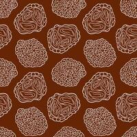 Seamless pattern of line art Truffle mushroom on a brown background. Ideal for culinary packaging, forest food theme and organic product design. vector