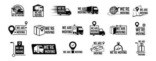 We Are Moving. Transportation, Cargo and Logistic Logo, Emblem Set vector