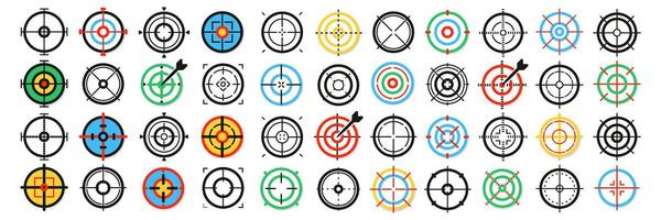 Line Icons Set. Minimalist Target Concept Pictograms with Multicolor Outlines vector