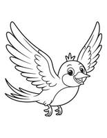Happy Bird in Flight Cartoon Line Drawing vector