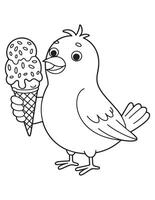 Cute Bird with Ice Cream Summer Fun Line Drawing vector